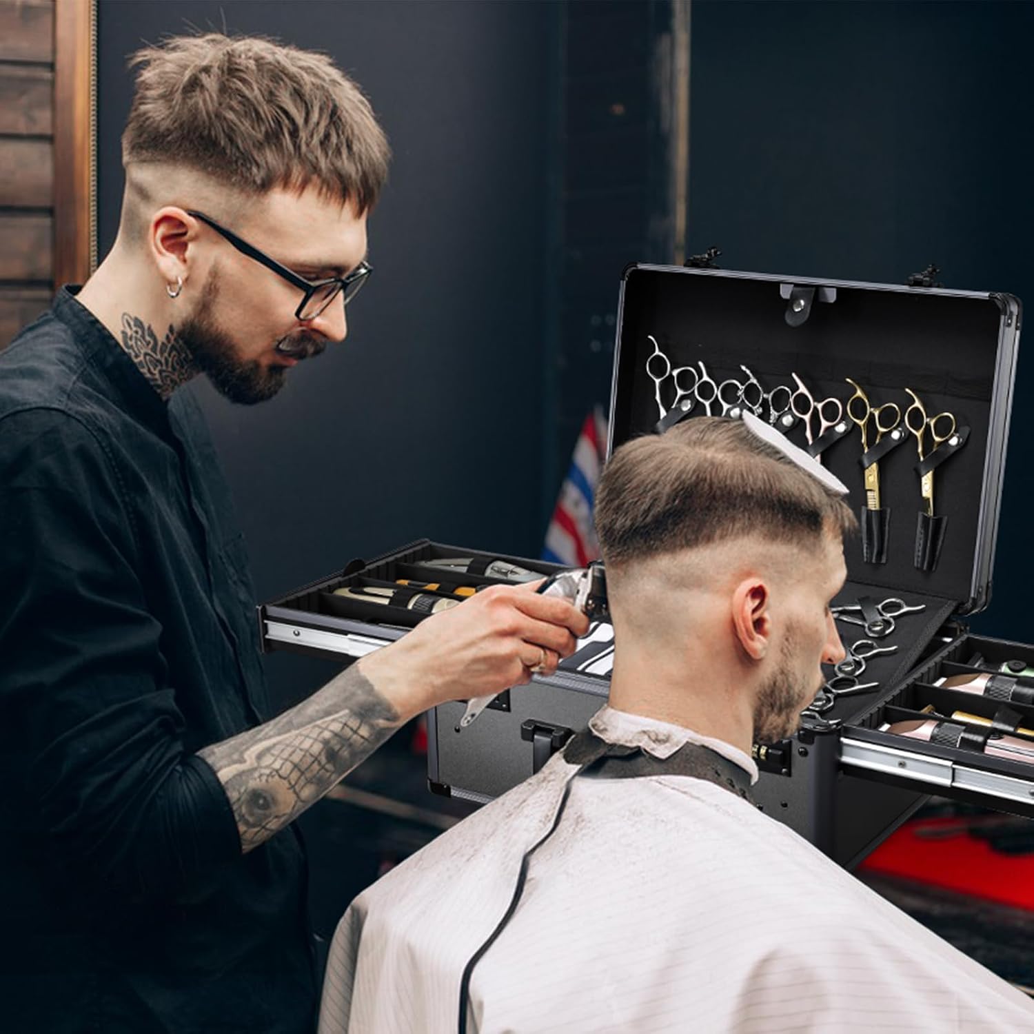 Yueieoun Estuche de Barbero con Bandeja Deslizante para Cortadoras,...
