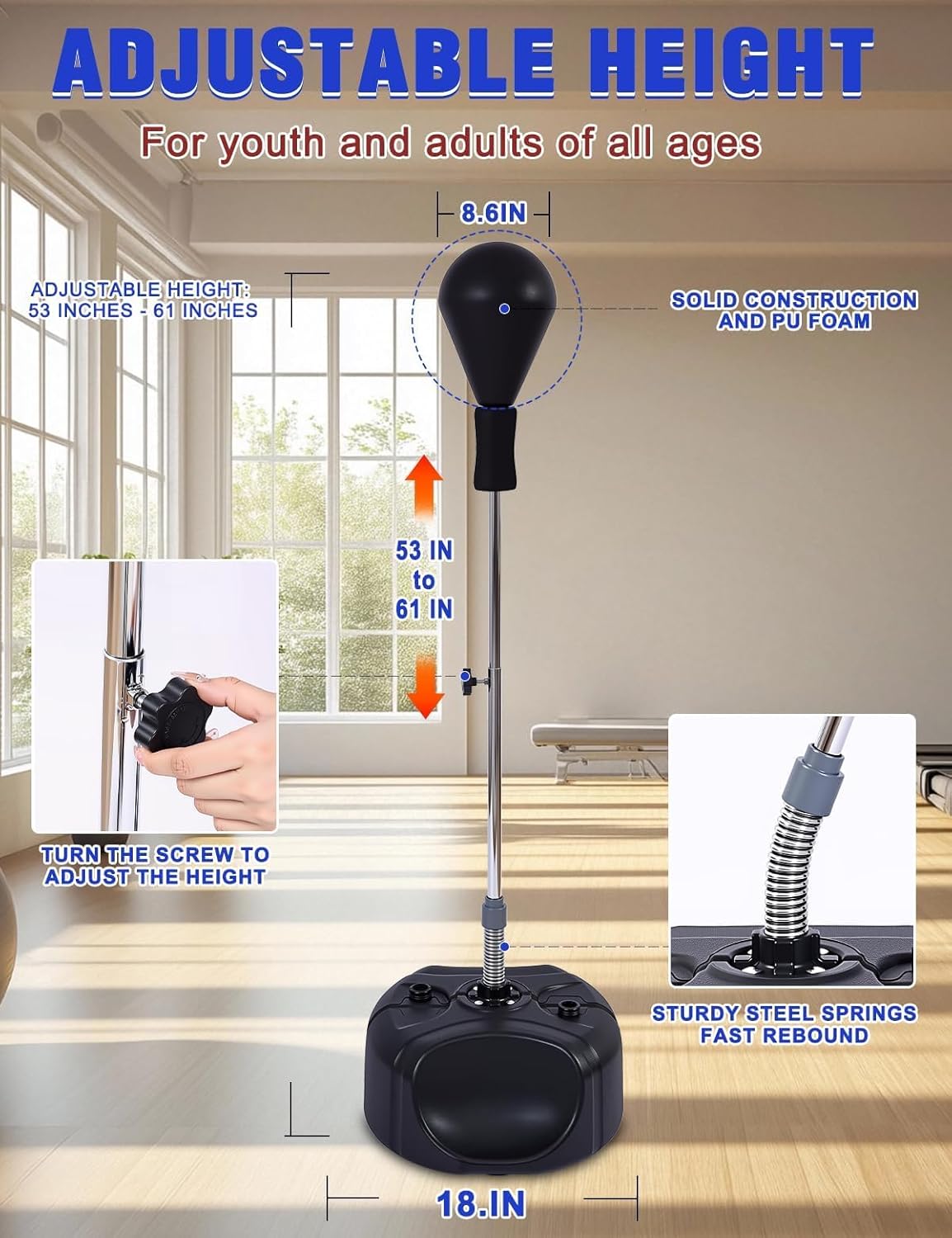 Saco de boxeo con soporte, bolsa de boxeo para adultos, altura ajus...