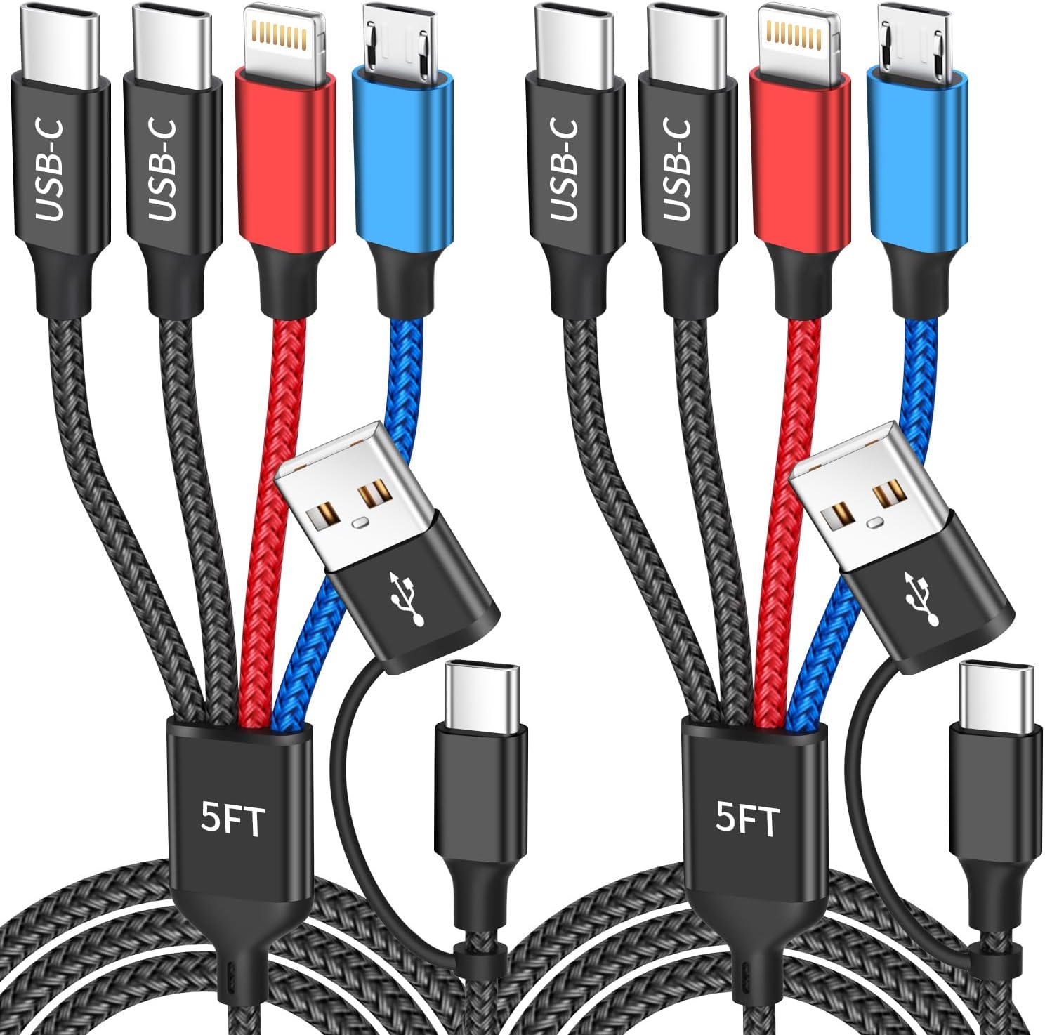 Cable de carga múltiple 4 en 2 puertos tipo C, cables de carga USBA...