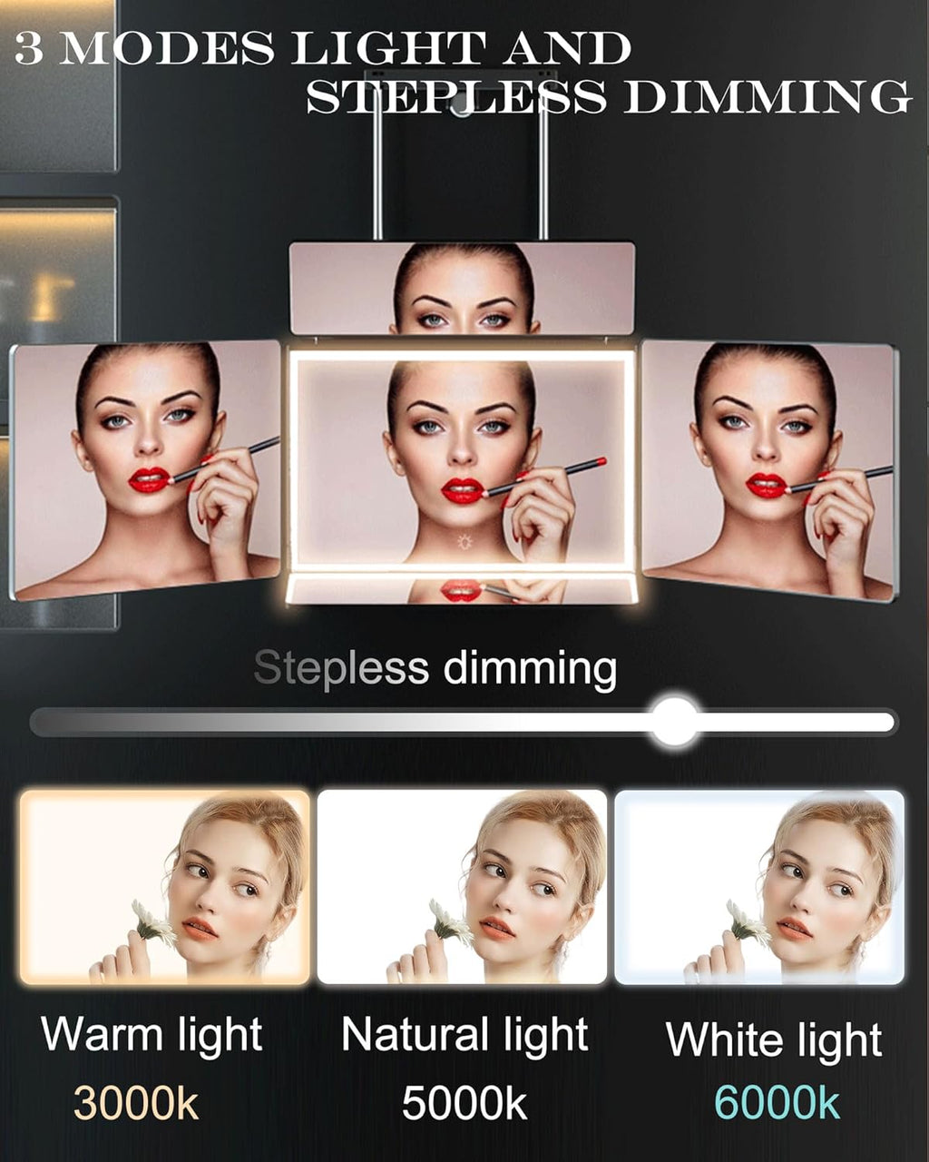 Aokoka Espejo de 5 vías con luz para corte de pelo automático, espe...