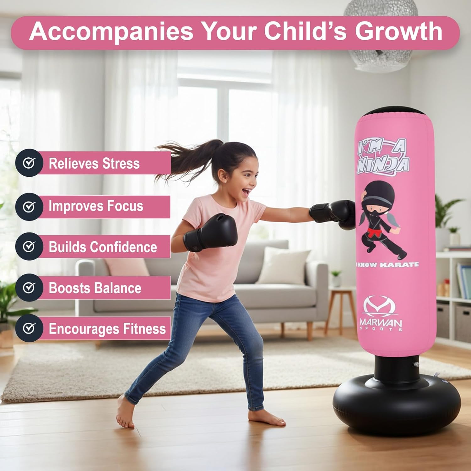 Marwan Sports Ninja - Saco de boxeo para niños, juguete sensorial i...