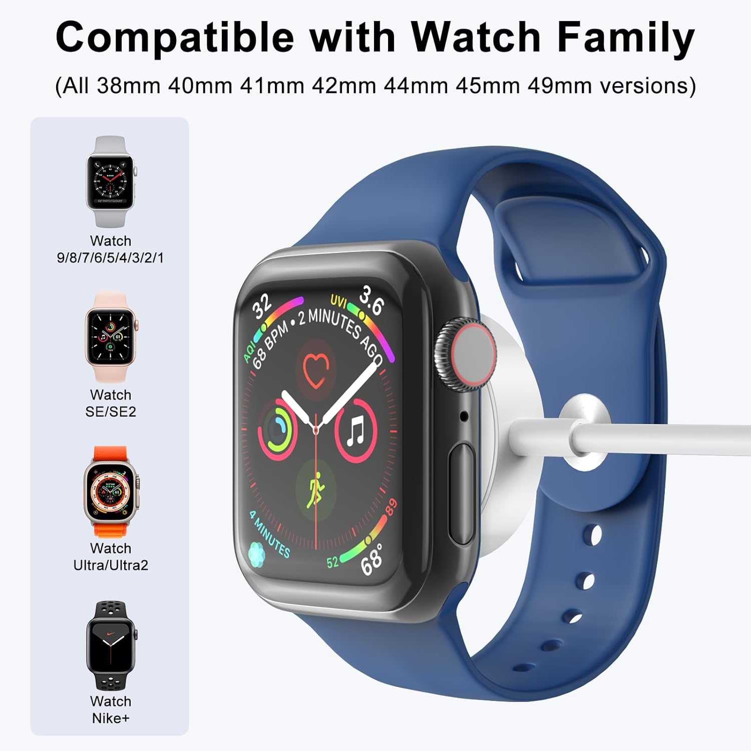 2 paquetes de 2 m\/6.6 pies para cargador de Apple Watch USB magnét...