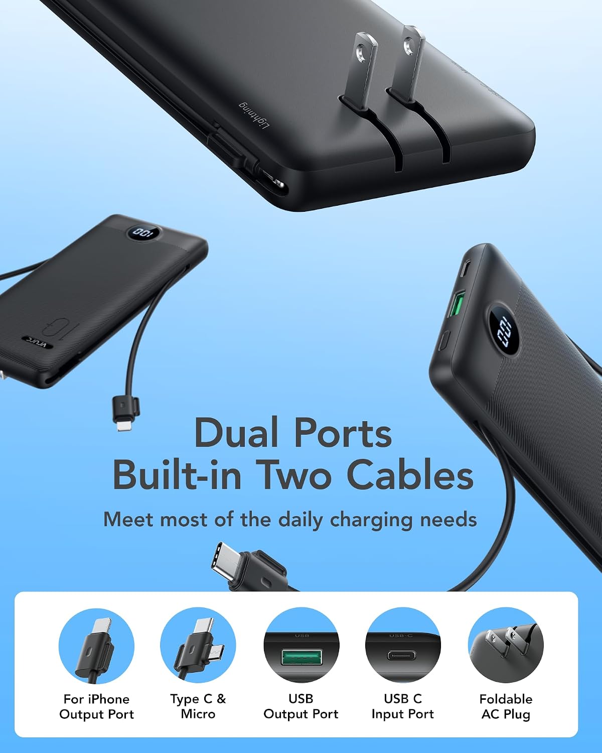 VRURC Cargador Portátil con Enchufe de Pared, 10000mAh Cargador Por...