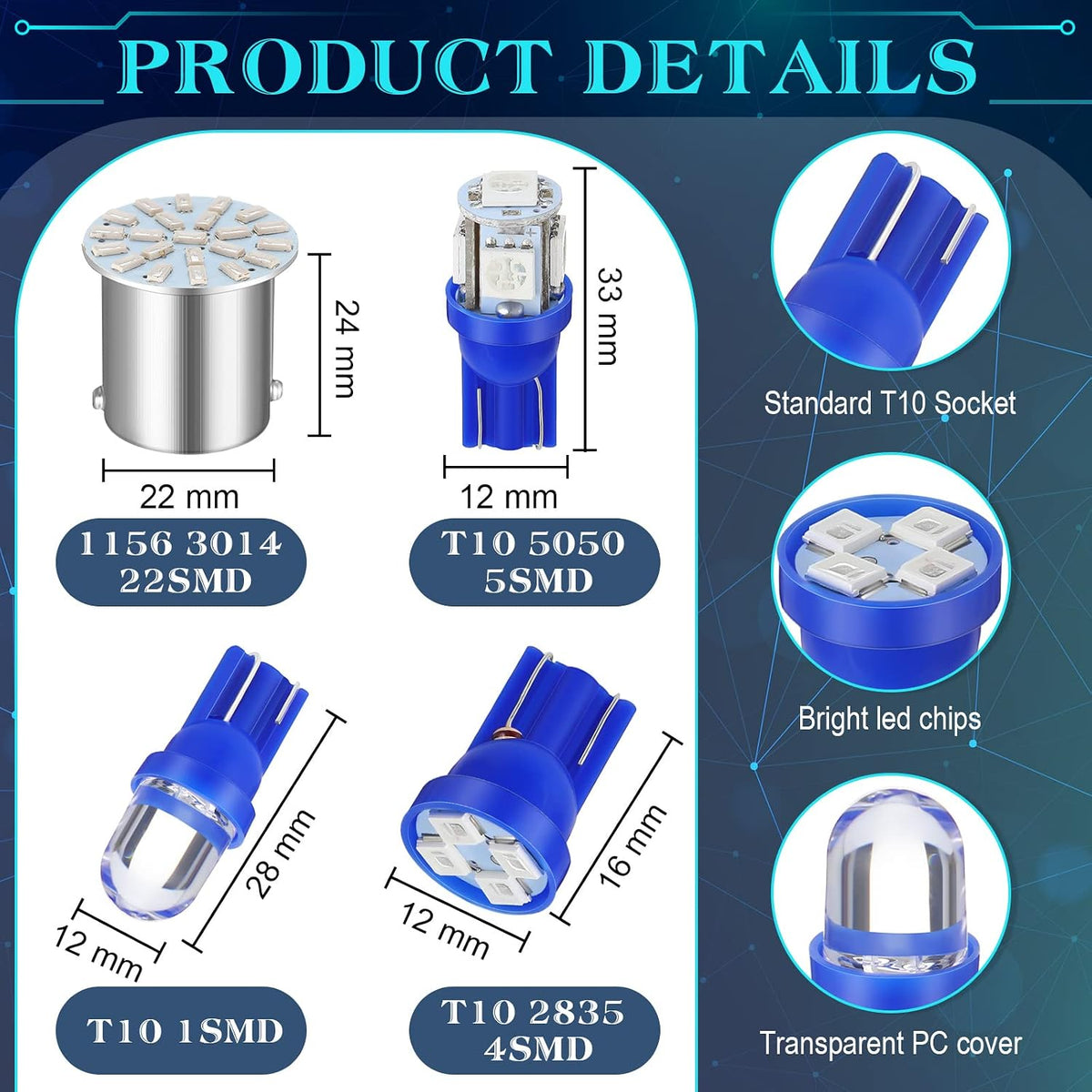 Frienda Kit de bombillas LED para coche, 70 piezas, luz interior, l...