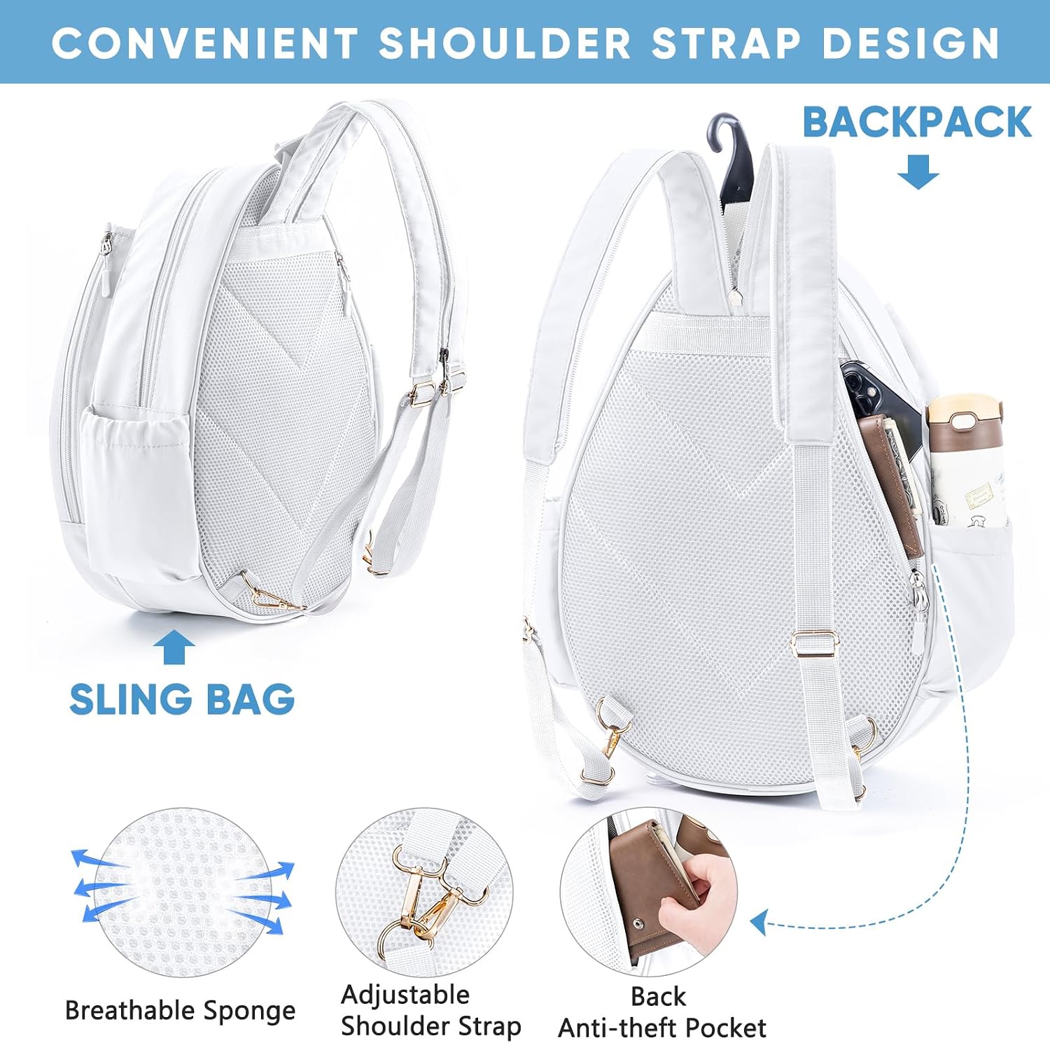 SPORJET Mochila de Tenis con Soporte para 2 Raquetas, Bolsa de Raqu...