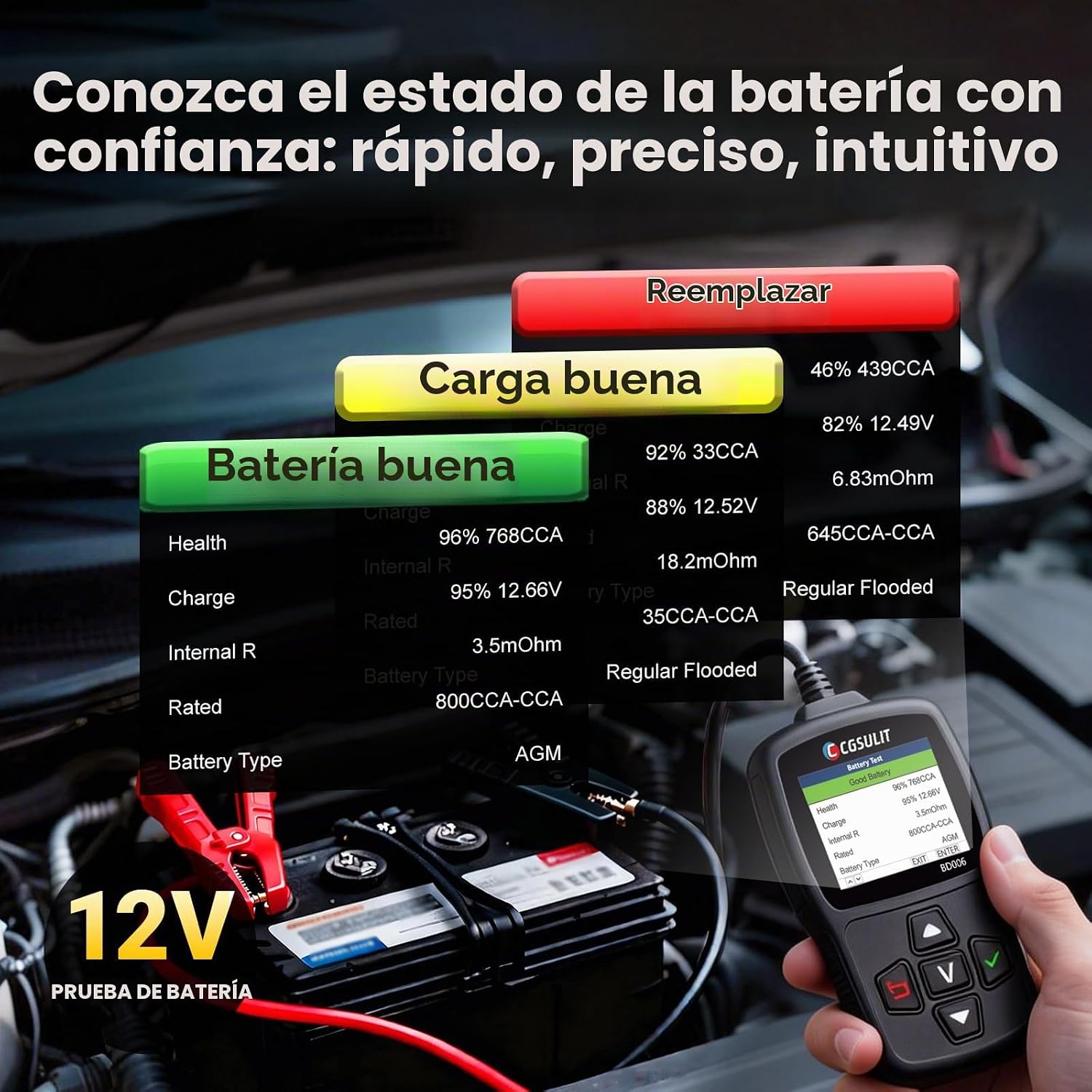 Probador de batería de automóvil 12V\/24V 20-2000CCA Probador de ca...