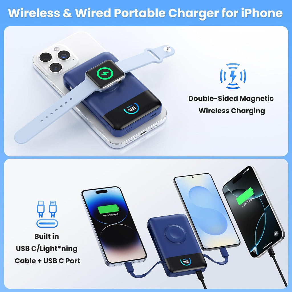 Ekrist Cargador portátil magnético para MagSafe con cable integrado...