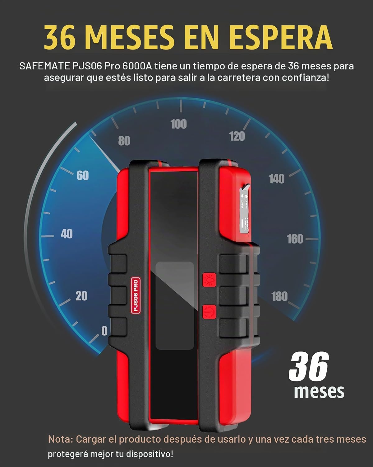 PJS06 Pro 6000A Arrancador de Coche (Todo Gas y Diésel de 12L), Ban...