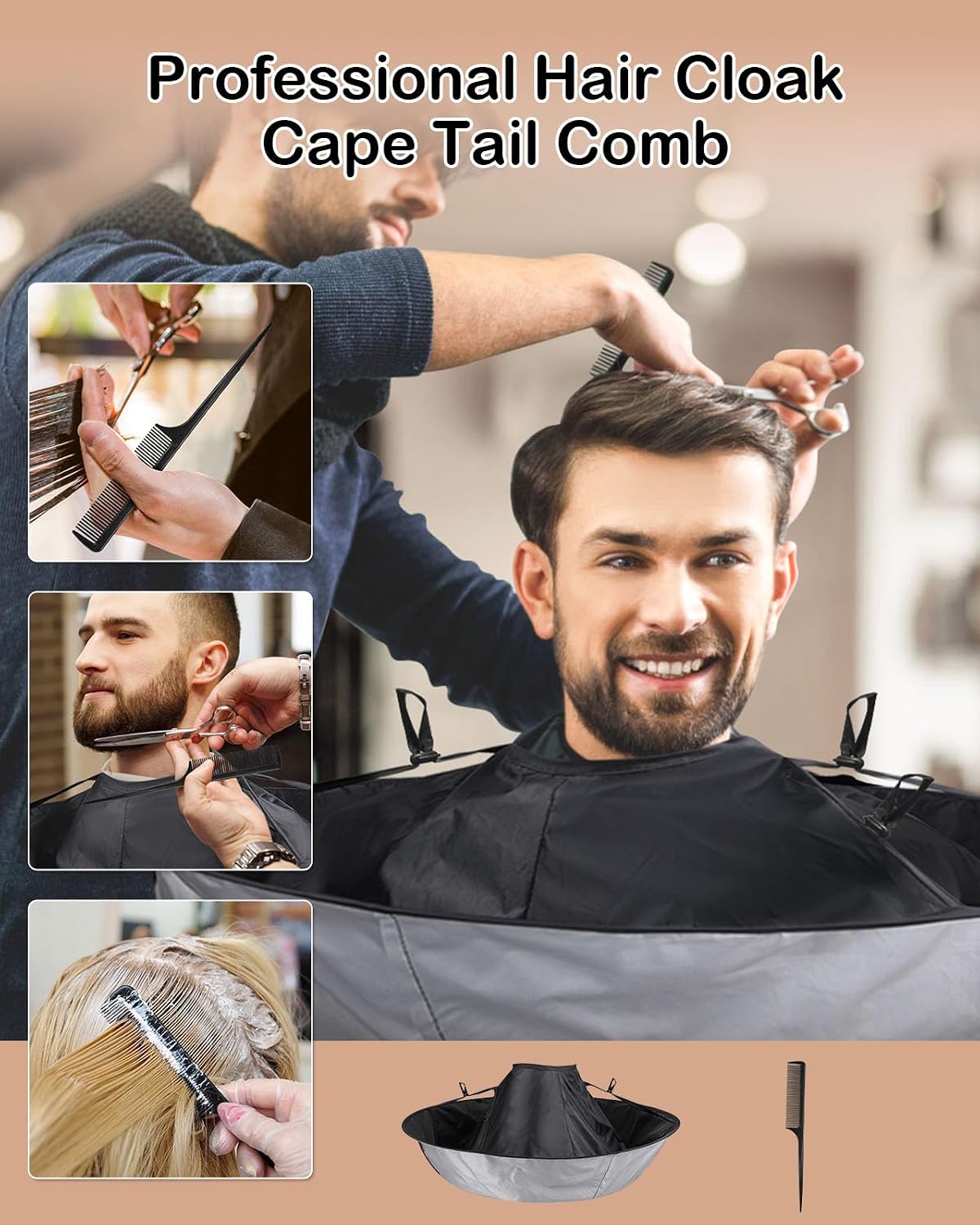 Capa de corte de pelo Lictin Negra - Capa de corte de pelo con para...