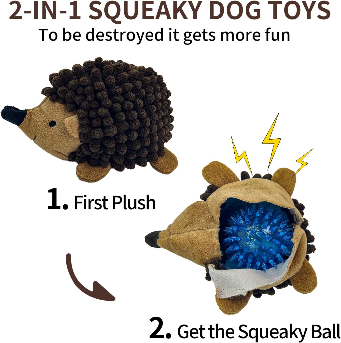 Chongqile Erizo de peluche para perros, 3 piezas, erizo chirriante...