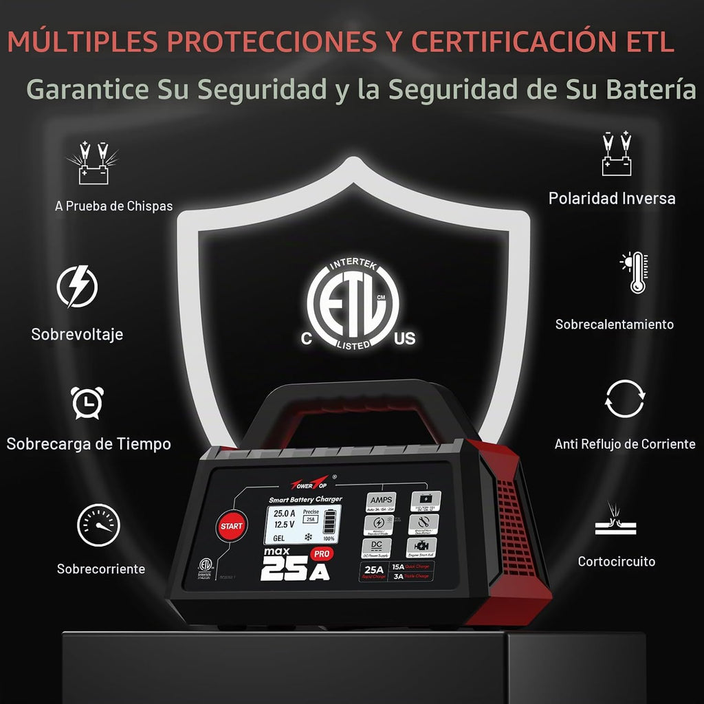 TowerTop Cargador de batería Max Pro de 25 A: Cargador inteligente...