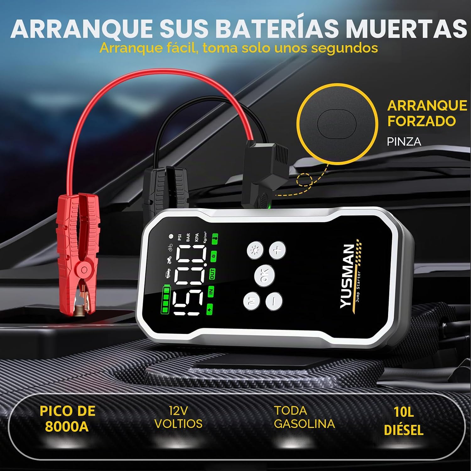 Arrancador, Arrancador de Coche de 6000A con Compresor de Aire, Paq...