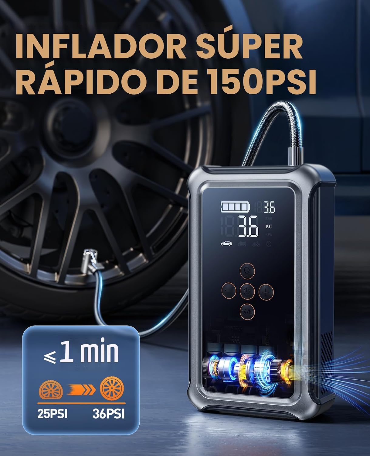 Joltekon Arrancador de batería de coche con compresor de aire de 60...