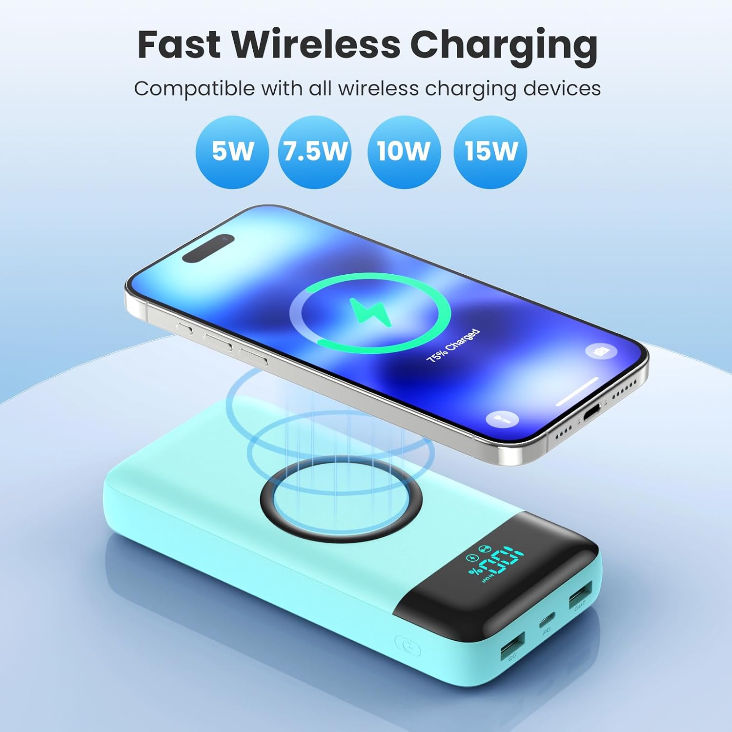 Cargador Portátil Inalámbrico de 40800mAh para iPhone con 3 Cables...