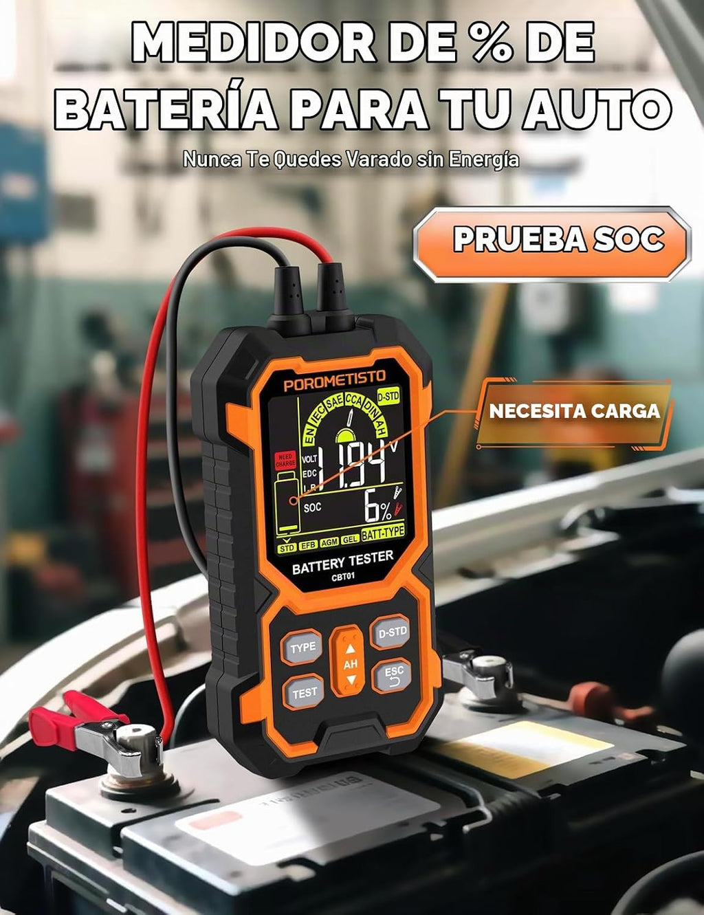 Probador de Voltaje de Batería Automático Plug and Play 50-1999 CCA...