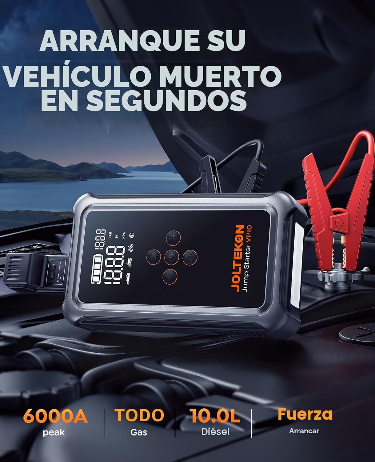 Joltekon Arrancador de batería de coche con compresor de aire de 60...