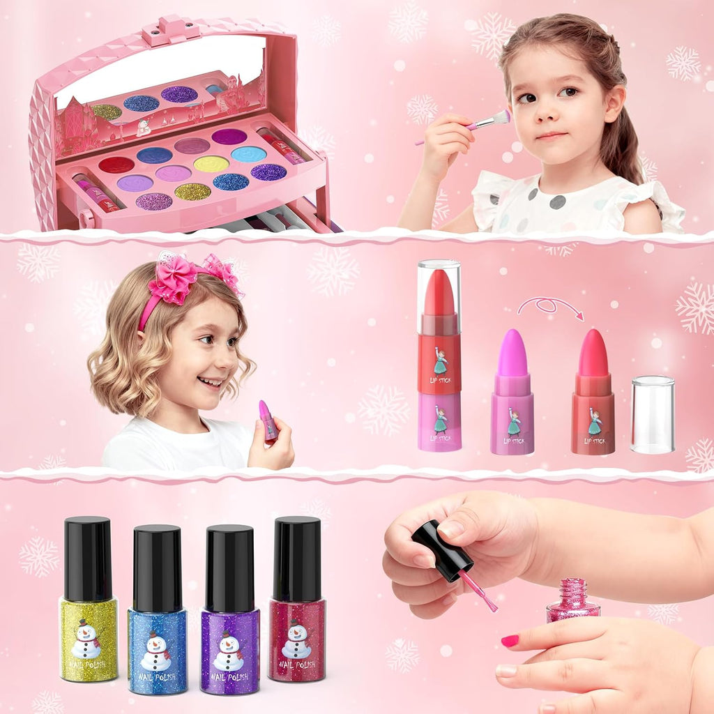 GirlsHome Set de maquillaje para niñas de 56 piezas, lavable, cosmé...