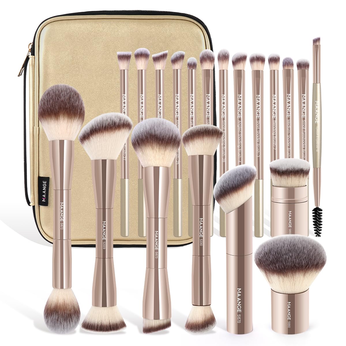 MAANGE Juego de 20 brochas de maquillaje con bolsa, brocha kabuki d...