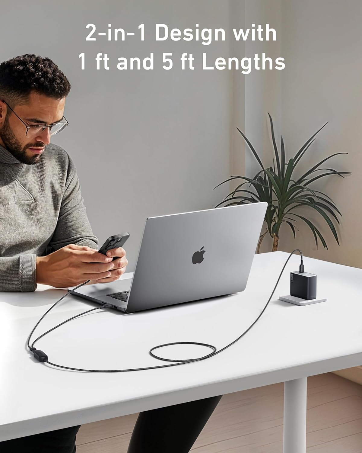 Cable Anker, Cable USB C a USB C de 6 pies 2 en 1 140W máx., carga...