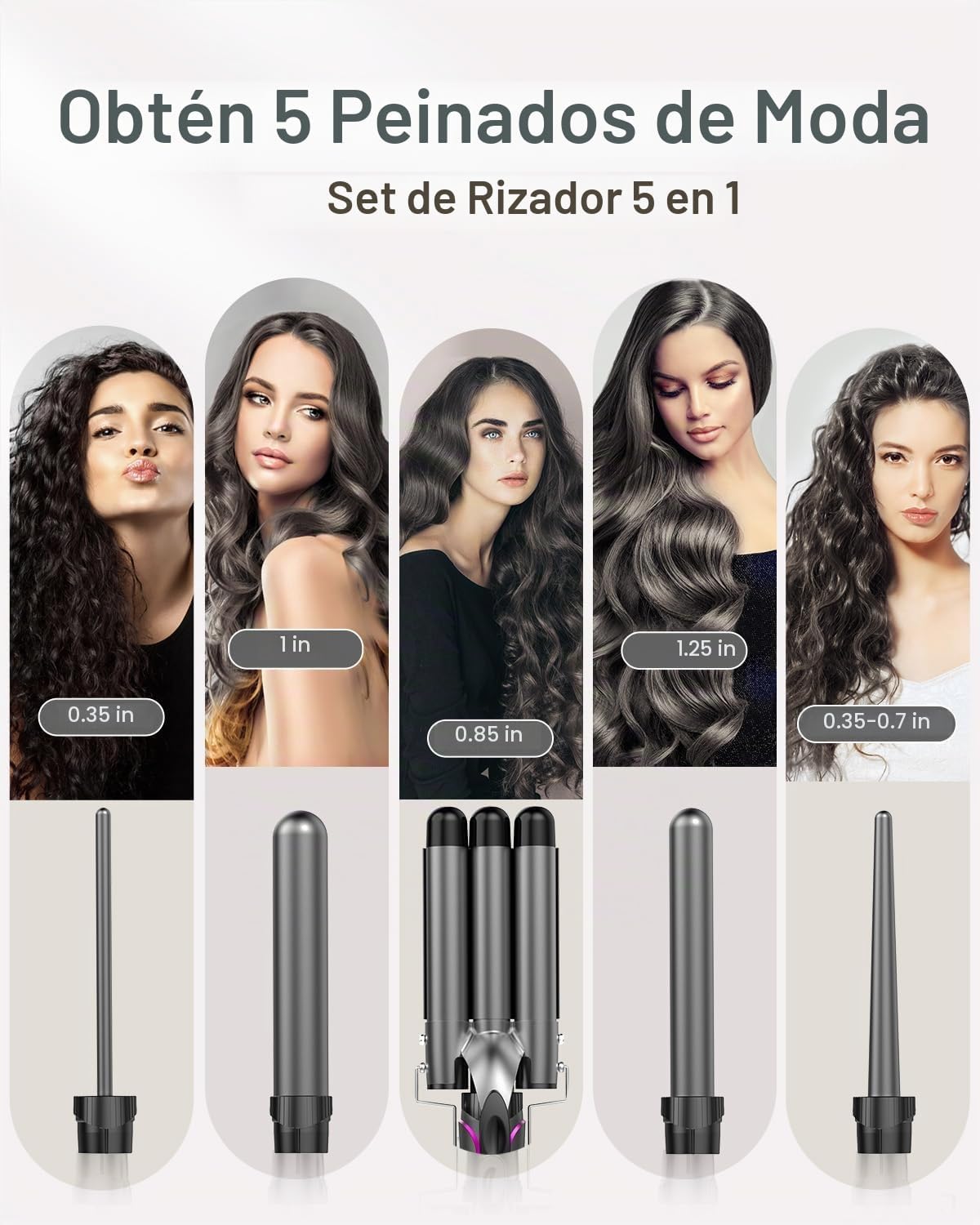 BESTOPE PRO Juego de rizadores 5 en 1, rizador de pelo de 3 barrile...