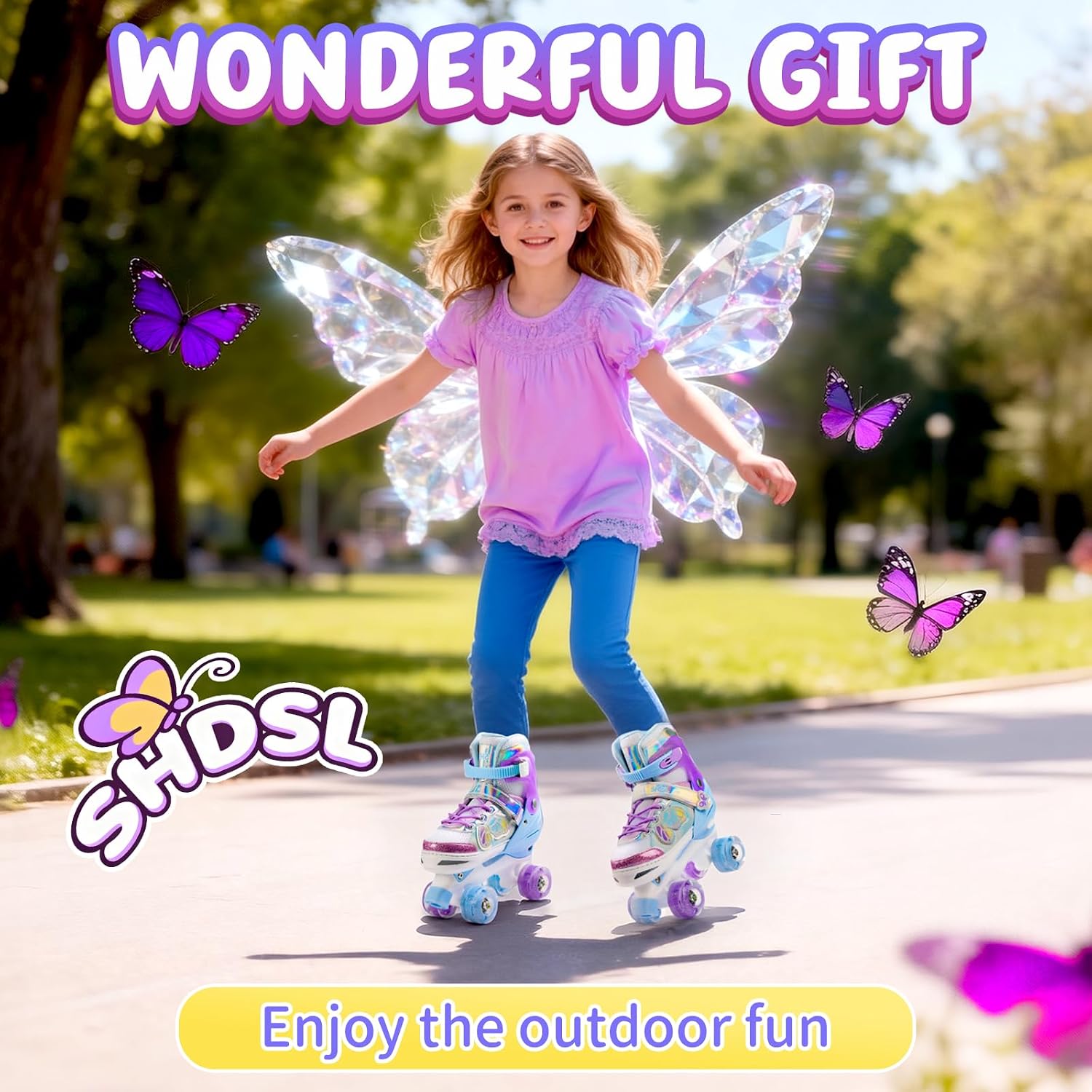 SHDSL Kids Roller Skates for Girls Boys, 4 Sizes Adjustable Butterf...