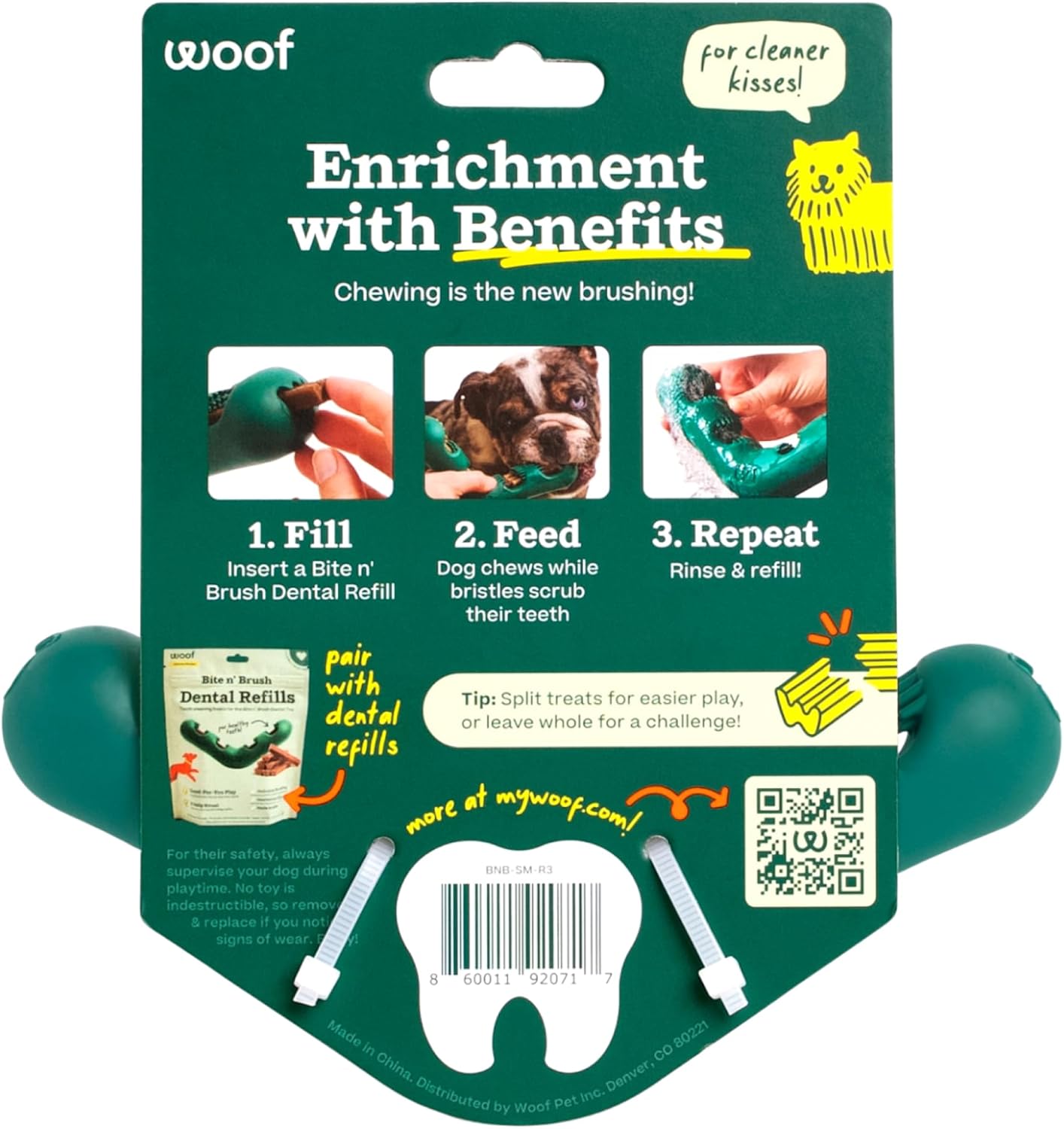 WOOF The Bite n' Brush - Cepillo de dientes para perros - Placa...