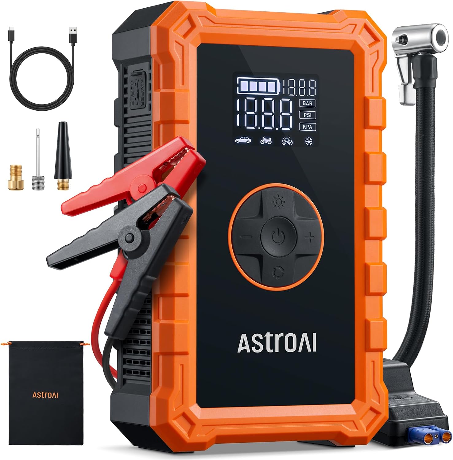 AstroAI - Arrancador portátil S8 con compresor de aire, pico de 150...