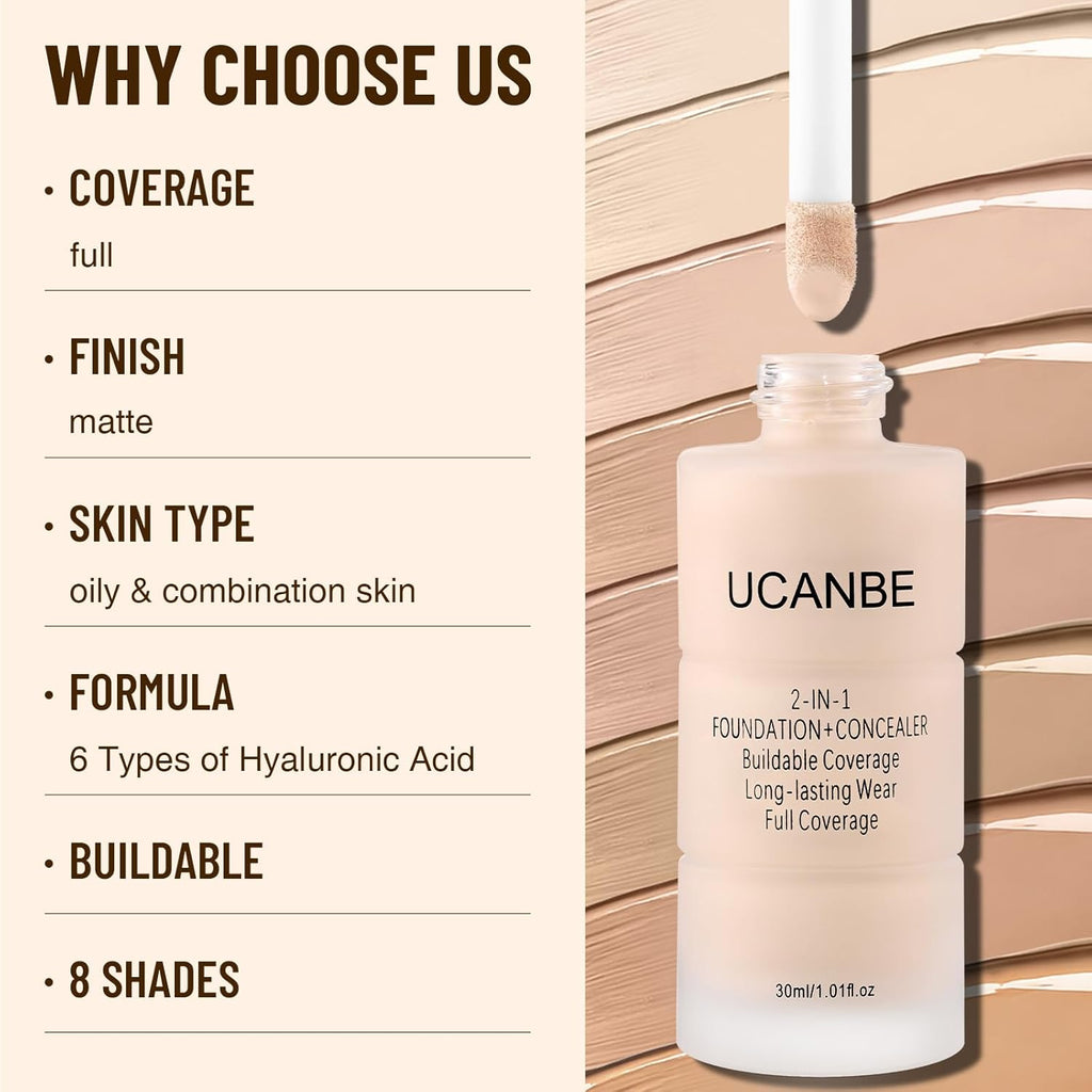 UCANBE Base líquida y corrector 2 en 1, juego de maquillaje de base...