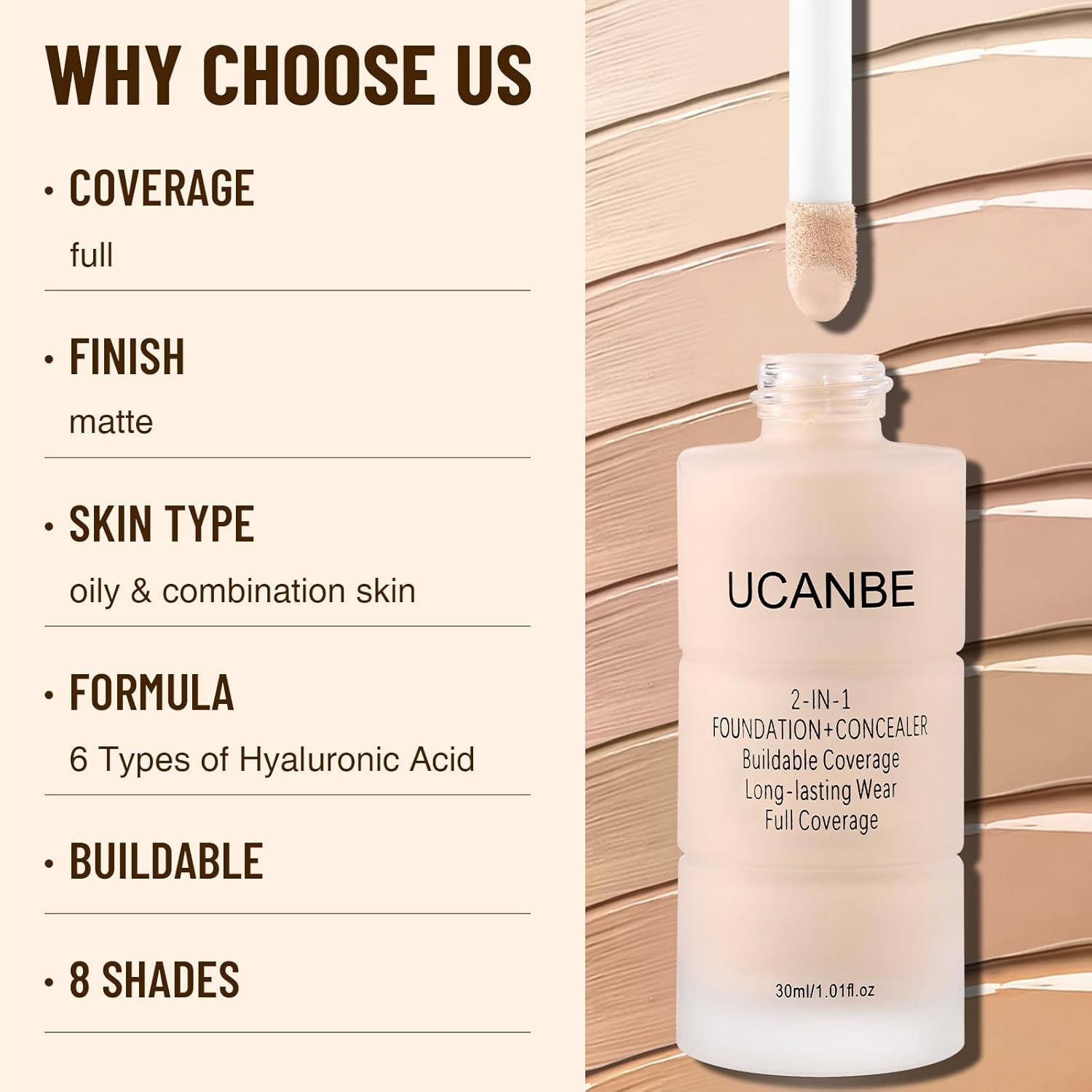 UCANBE Base líquida y corrector 2 en 1, juego de maquillaje de base...