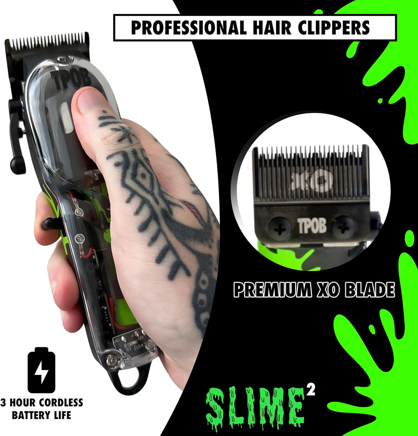 TPOB Slime 2 - Colección profesional de cortapelos (negro con salpi...