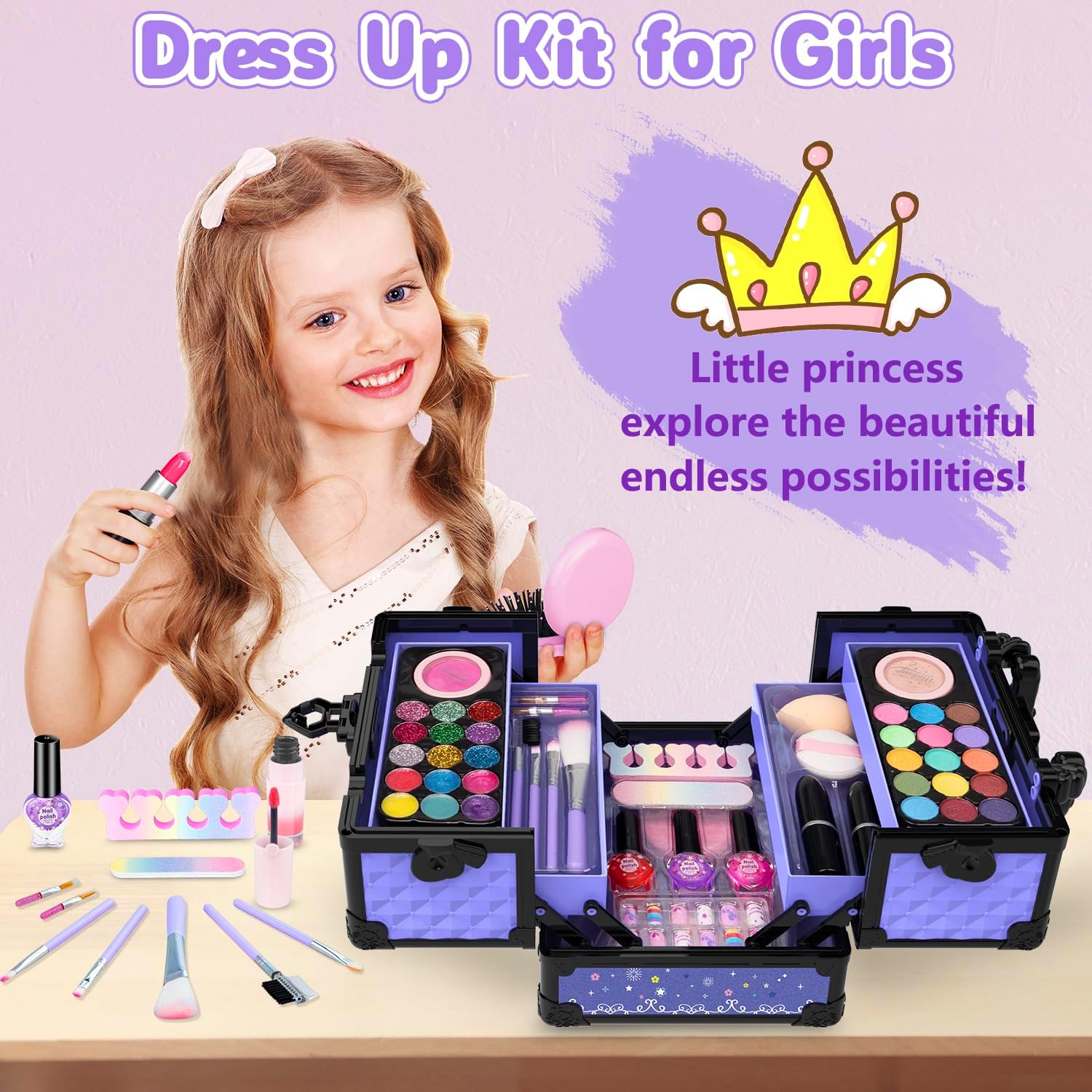 Hollyhi Juego de 59 piezas de maquillaje para niñas, juego de jugue...