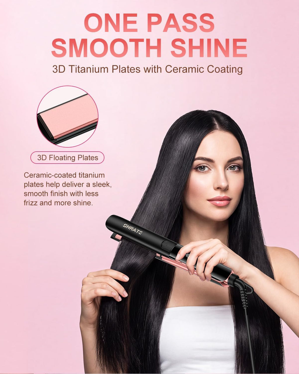 SHRATE Plancha de pelo iónico negro\/oro rosa | Calor rápido de 18...