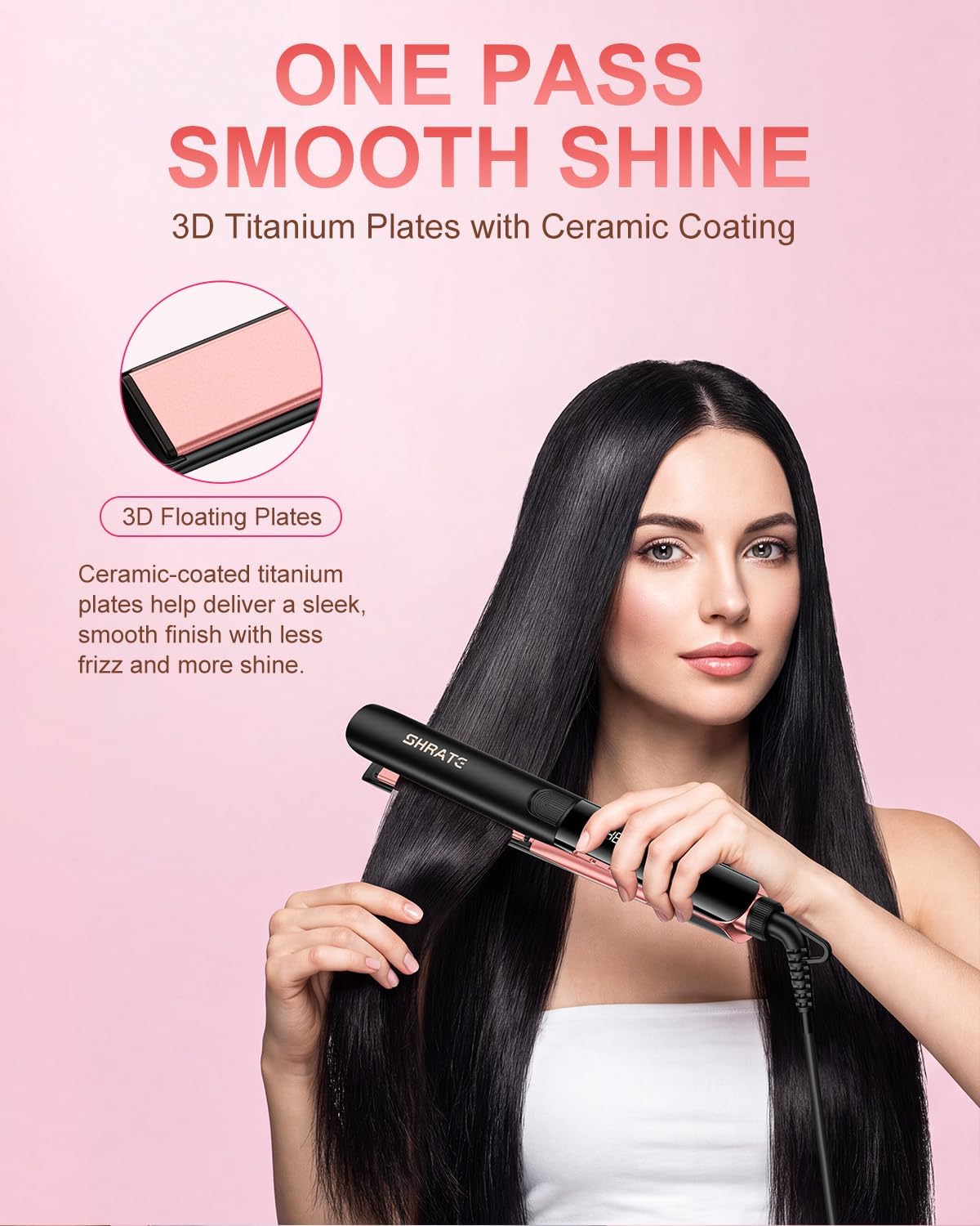 SHRATE Plancha de pelo iónico negro\/oro rosa | Calor rápido de 18...