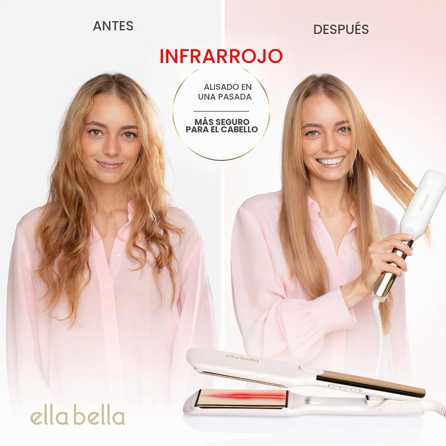 ELLA BELLA® Plancha plana de titanio para alisar el cabello (con in...