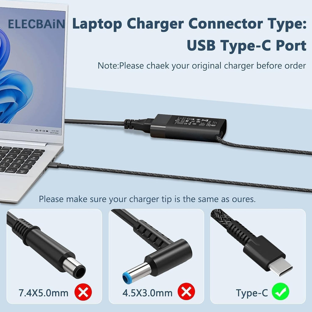 ELECBRAiN Cargador Delgado de 65W USB C para Portátil de Reemplazo...