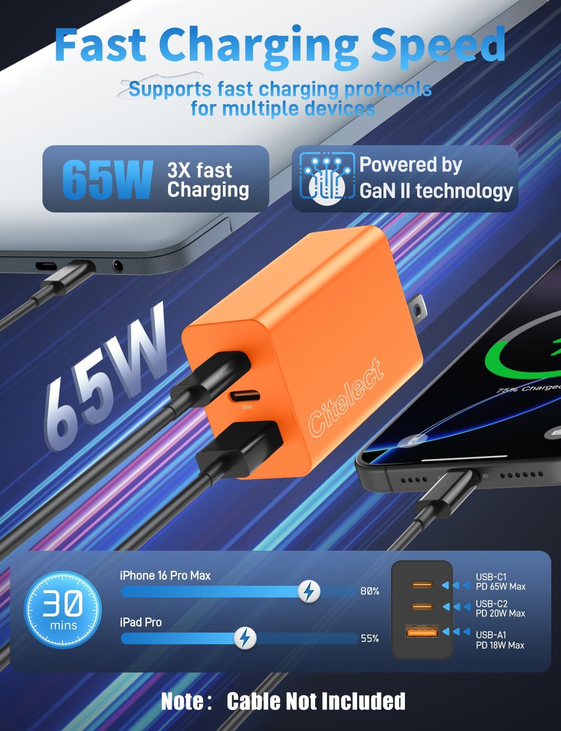 Paquete de 2 bloques de cargador USB C de 65 W, adaptador de carga...