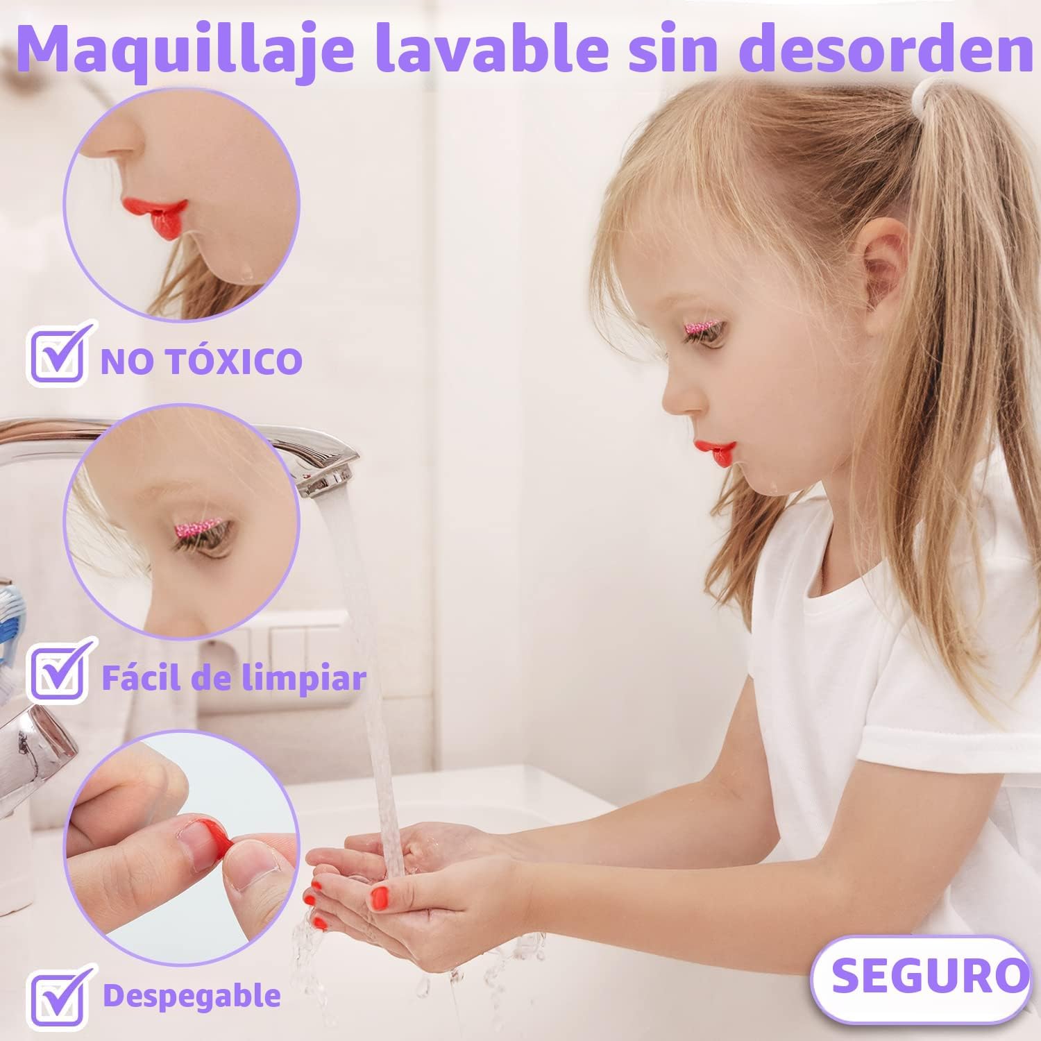 Hollyhi 58 piezas de kit de maquillaje para niñas, juguetes de prin...