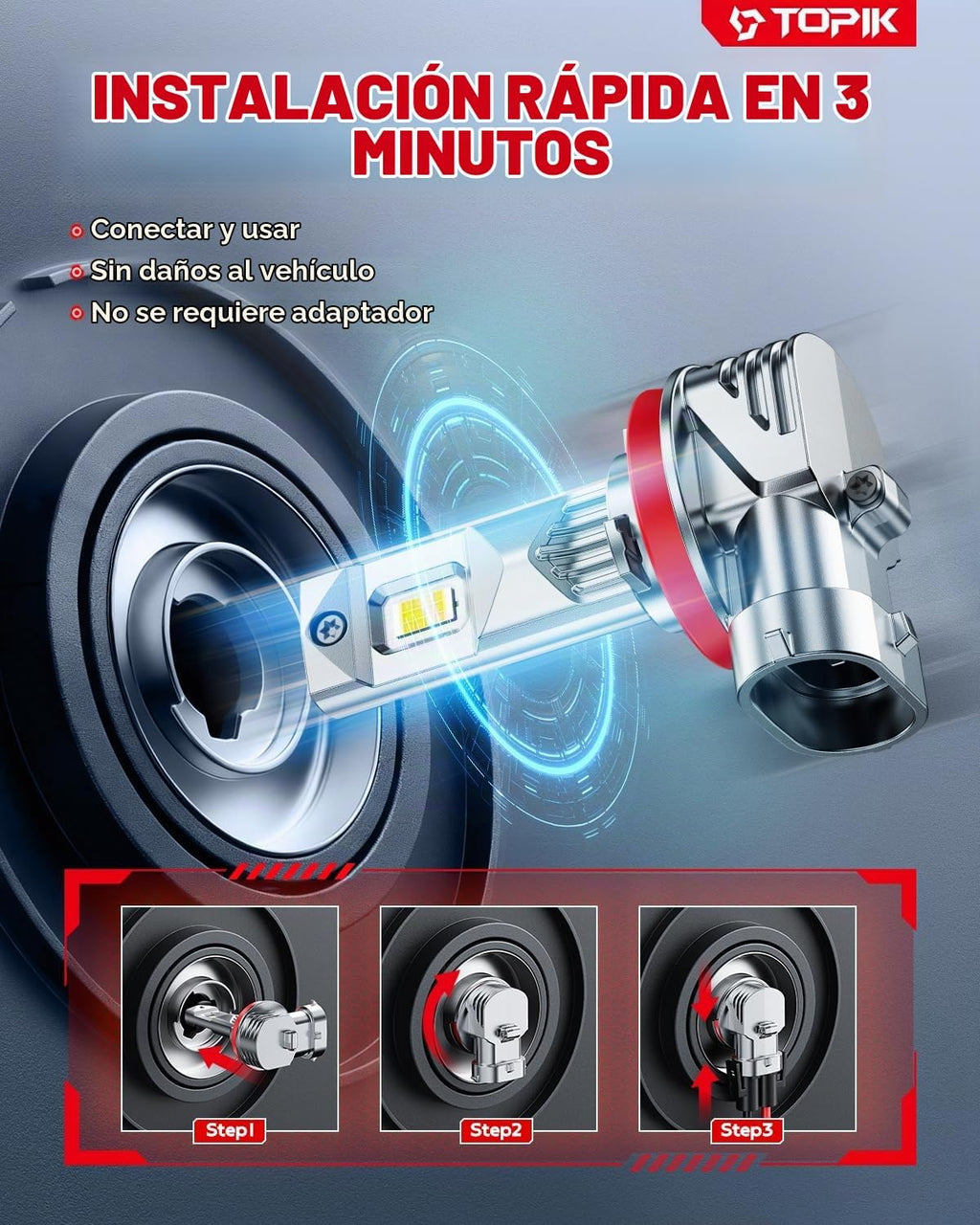 TOPIK Combo de bombillas LED 9005 H11, 76,000 lúmenes, 900% más bri...