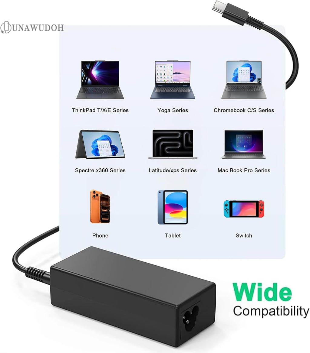 UNAWUDOH Cargador USB C para laptop, cargador de Chromebook de 65 W...