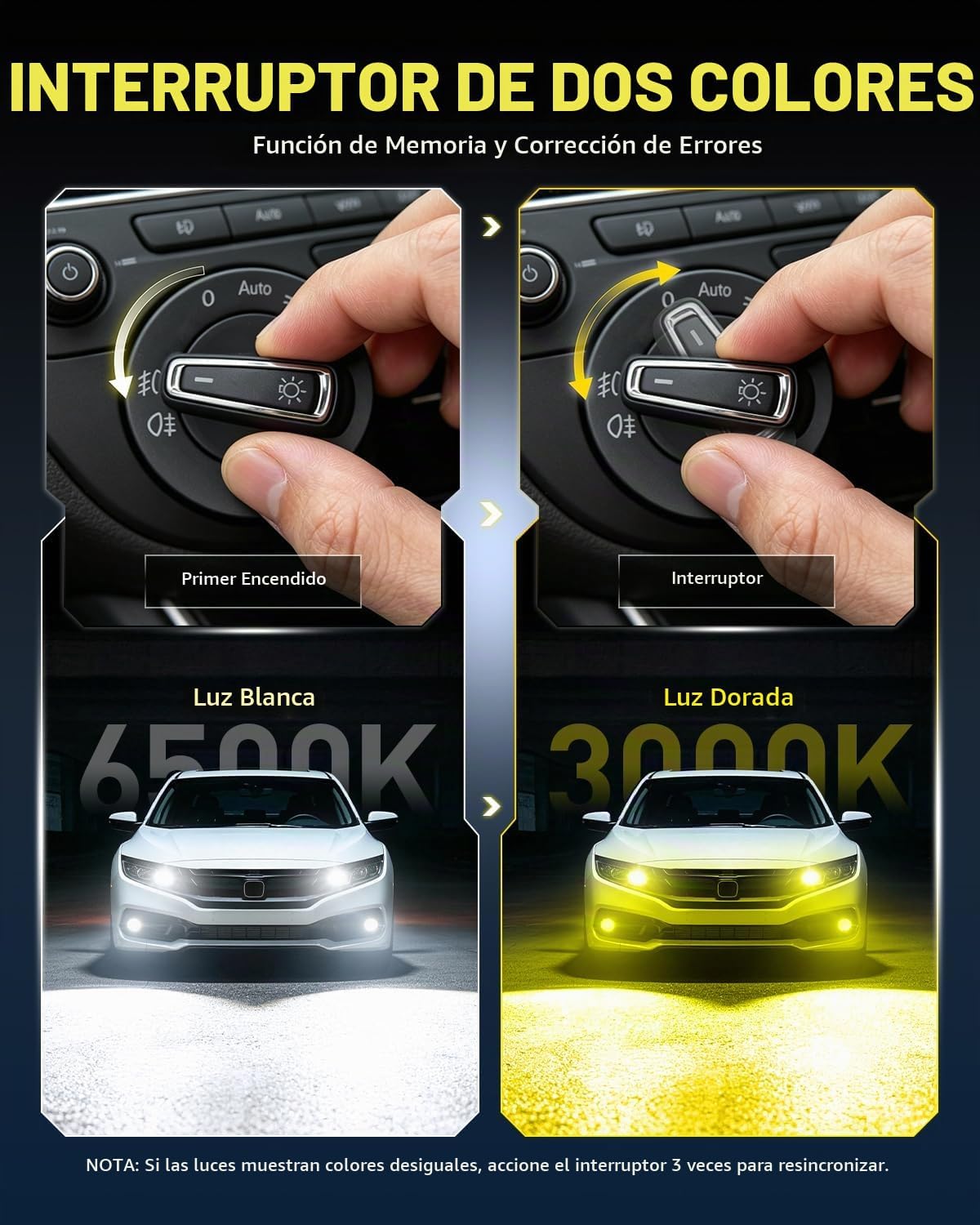 AUXITO Bombillas Switchback 9005, 50000 lúmenes, 6500 K, blanco frí...