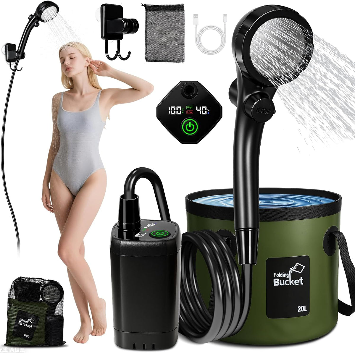 Ducha portátil para acampar, bomba de ducha portátil recargable de...
