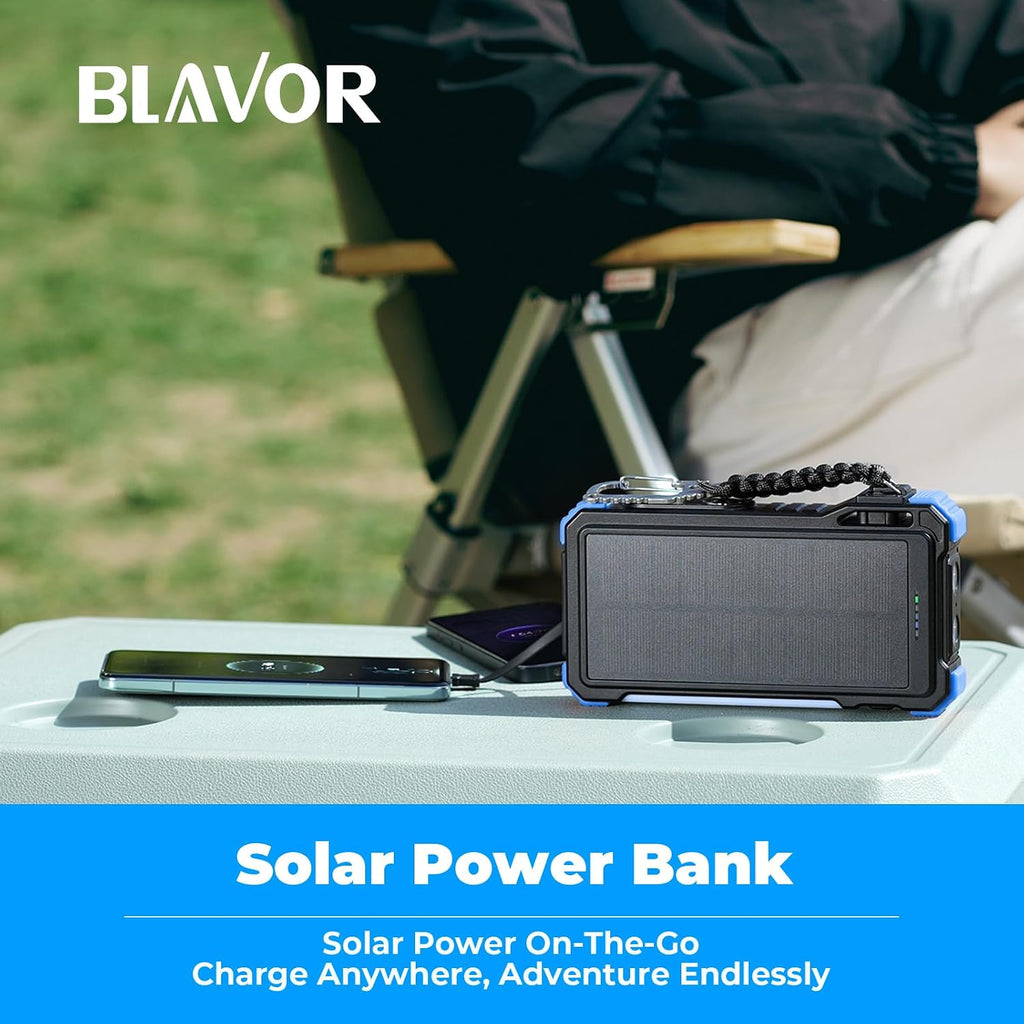 BLAVOR Banco de Energía Solar 20000mAh con Cables Integrados, Carga...