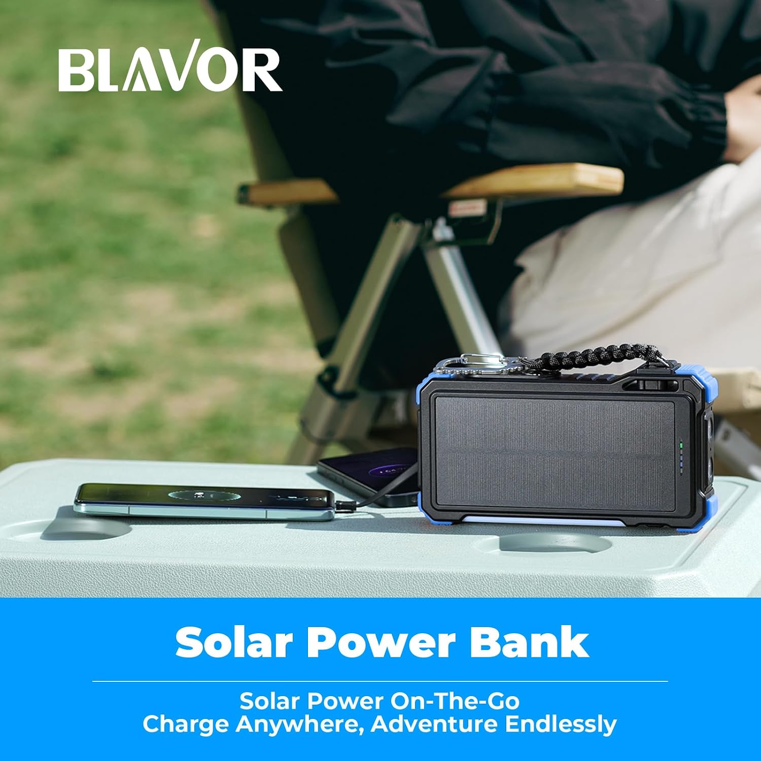 BLAVOR Banco de Energía Solar 20000mAh con Cables Integrados, Carga...