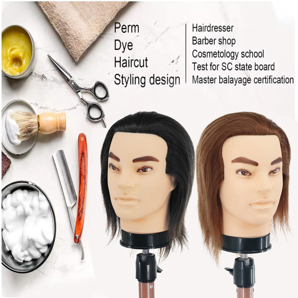 Cabeza de maniquí masculino con cabello humano de 12 pulgadas, cabe...