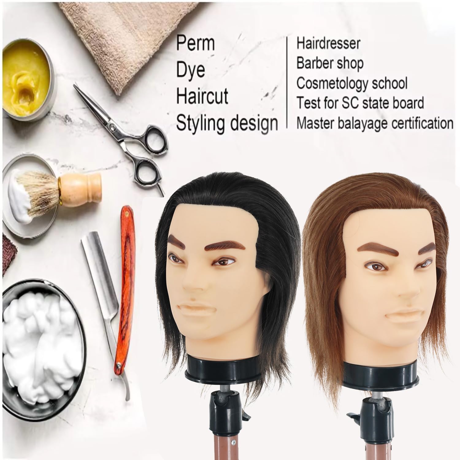 Cabeza de maniquí masculino con cabello humano de 12 pulgadas, cabe...