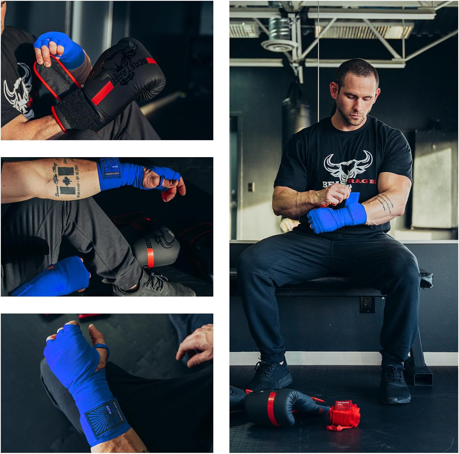 BEAST RAGE Vendas para manos de boxeo para MMA Kickboxing, muñequer...