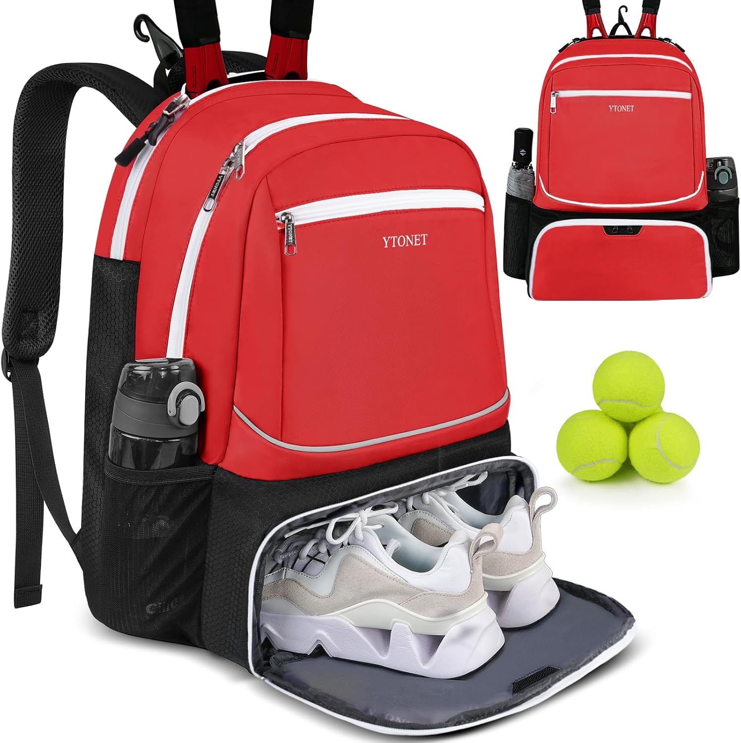 Ytonet Mochila de tenis para mujeres y hombres, 2 raquetas con bols...