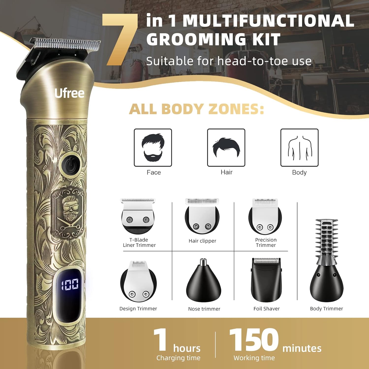 Ufree Cortadora de barba para hombres, afeitadora eléctrica, kit de...