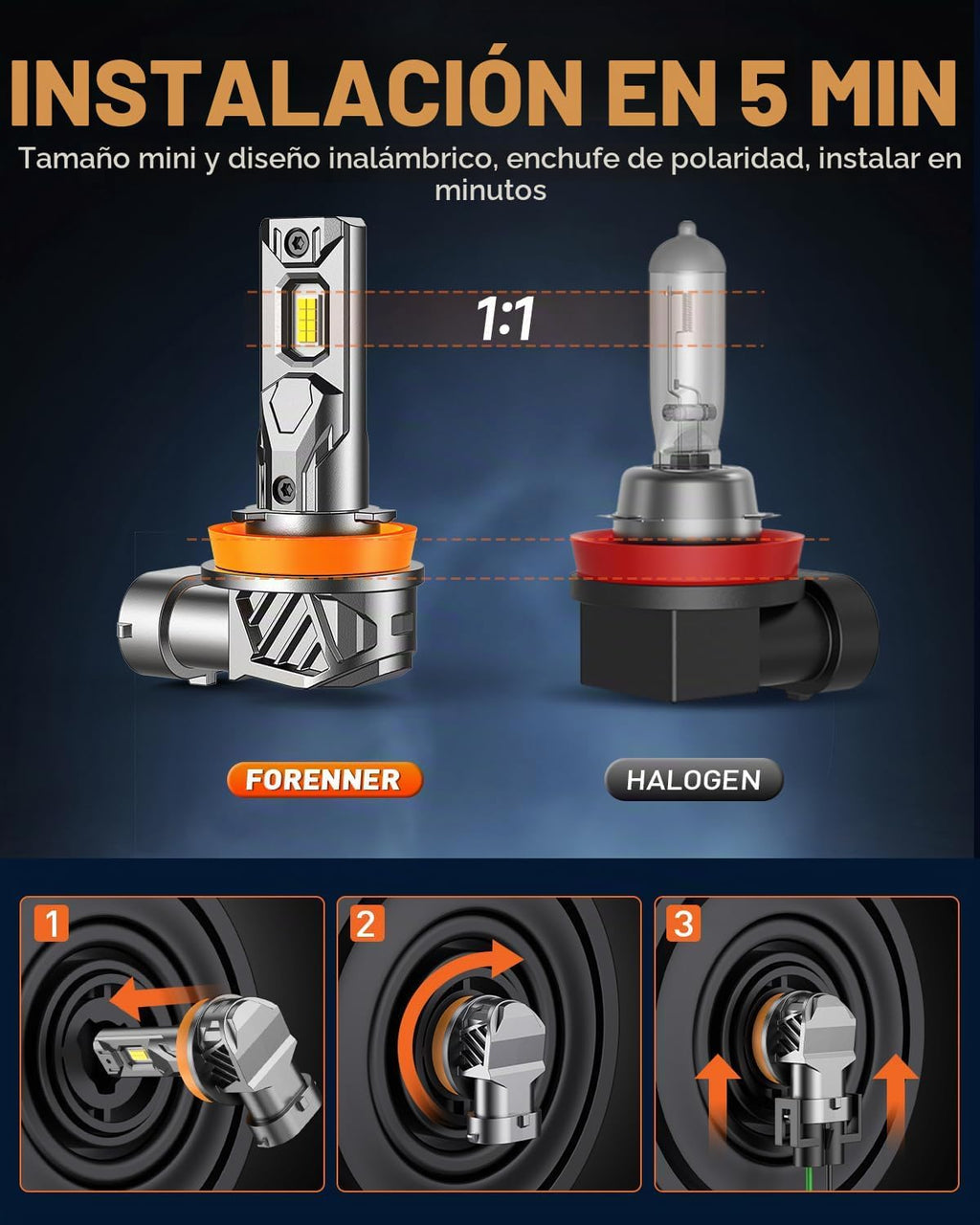 FORENNER - Bombillas H11\/H9, 96000 lúmenes, 1000% más brillantes,...