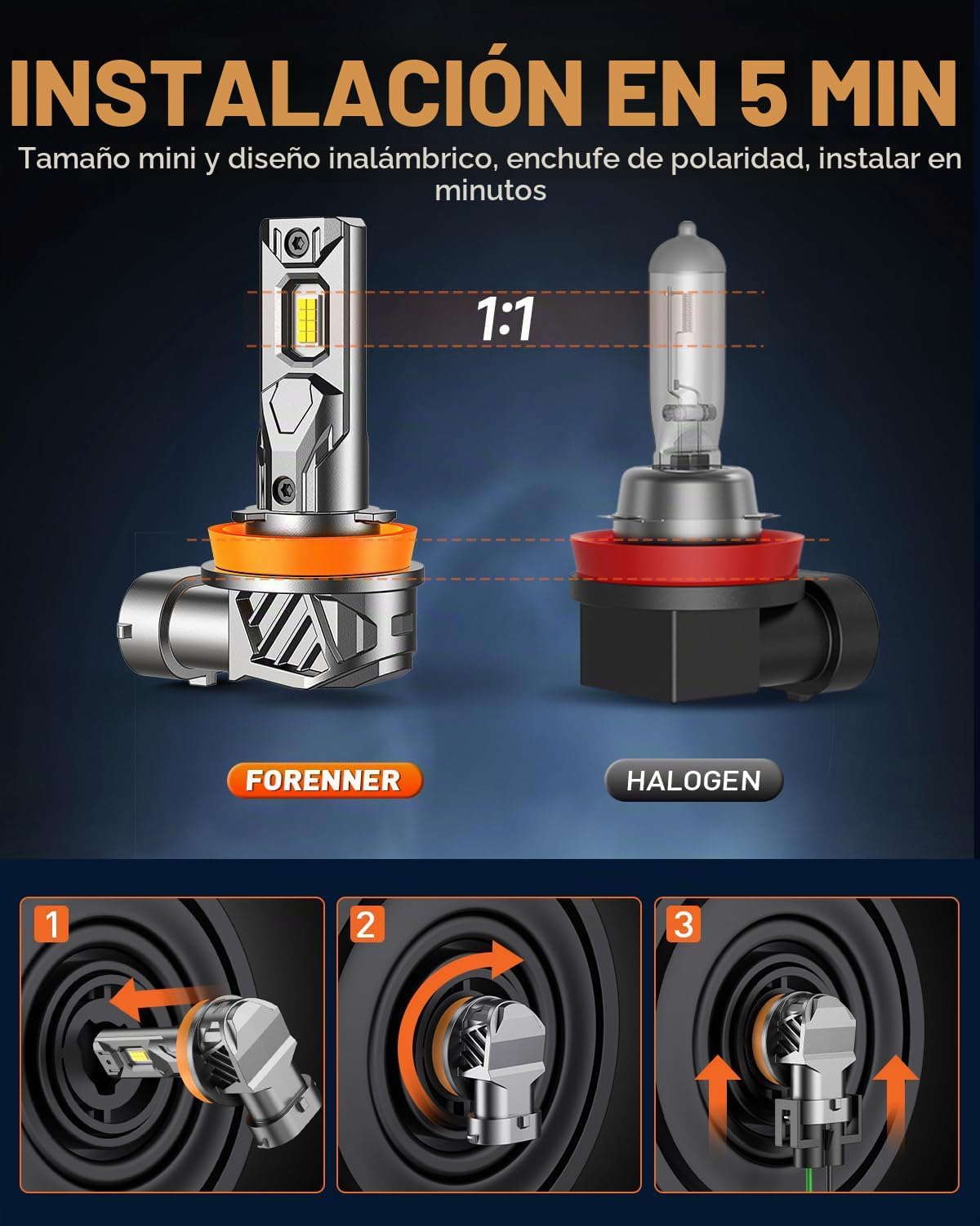 FORENNER Combo de bombillas H11 9005, 140000LM 1000% Ultra brillo,...